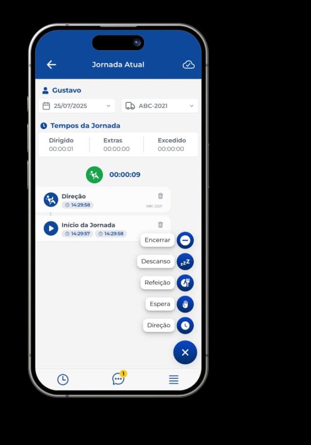 Tela de início de jornada no app S-DRIVER